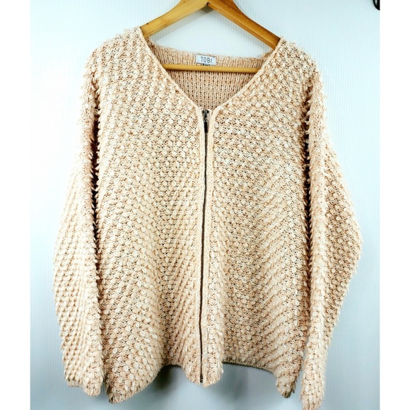 Tobi Sweaters - Tobi oversize teddy bear pink sweater front zip S